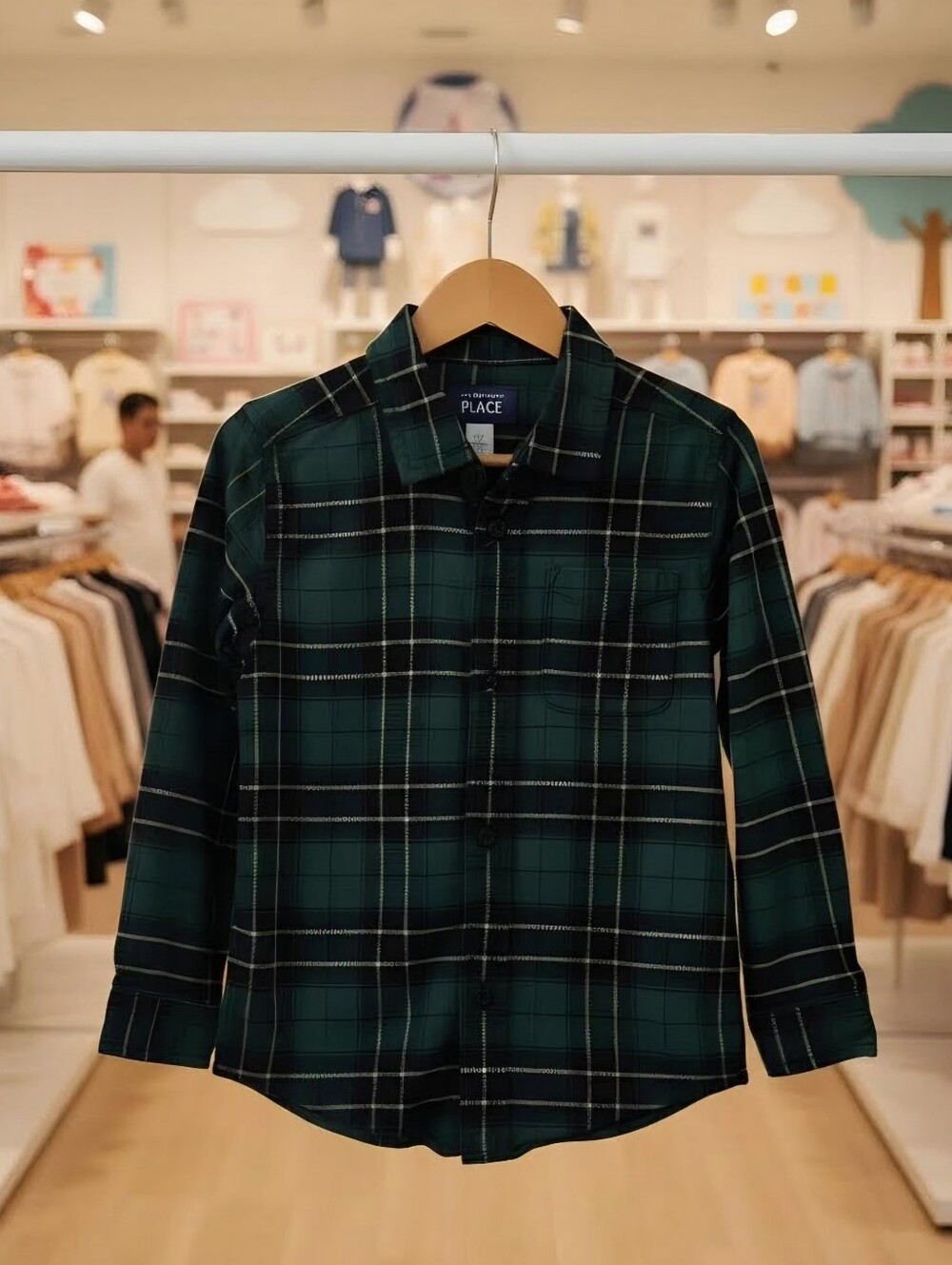 The Children's Place Dark Green & Black Plaid Button-Up Shirt